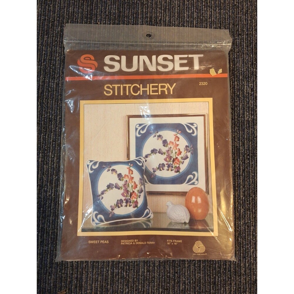 Vintage Sunset Stitchery Embroidery Kit Sealed 16x16 Sealed NEW SWEET PEAS 2320